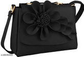 Faux leather single flower handbag, women's travel purse with 2 compartments, solid net design, free size (24x6x21in), Indian origin
